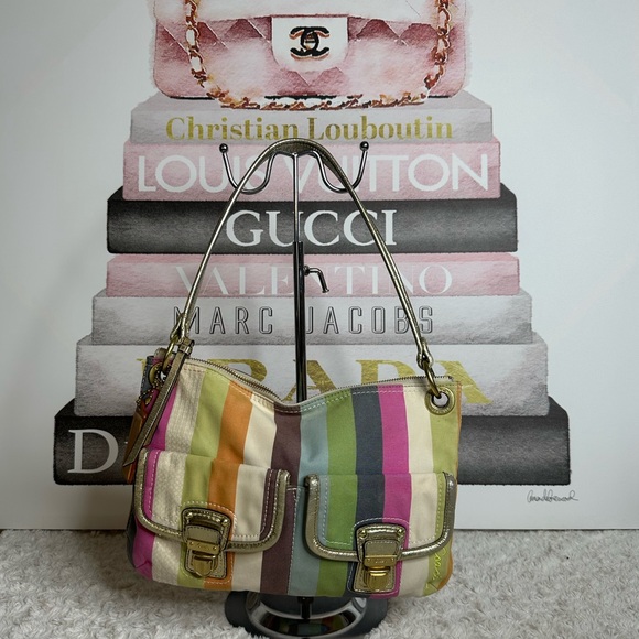 COACH POPPY LEGACY STRIPE HIPPIE SHOULDER BAG 19025 MULTICOLOR - Picture 13 of 15